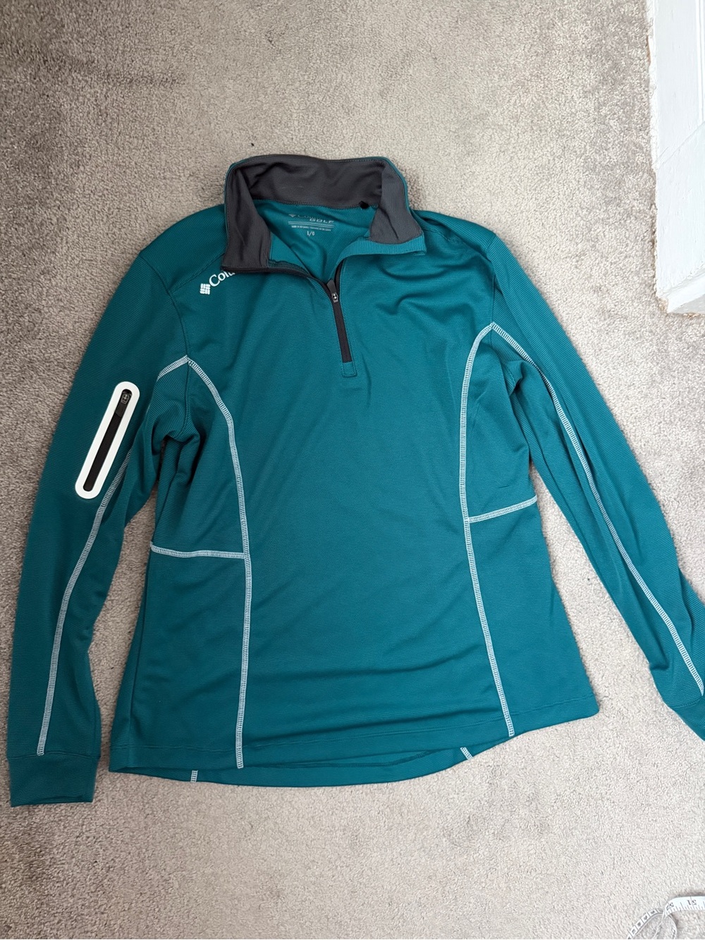 Columbia Golf Size L Teal Athletic Shirt with Gray Trim